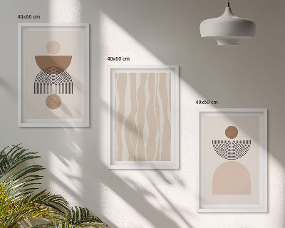 Set om 3 tavlor Abstrakta former brun beige