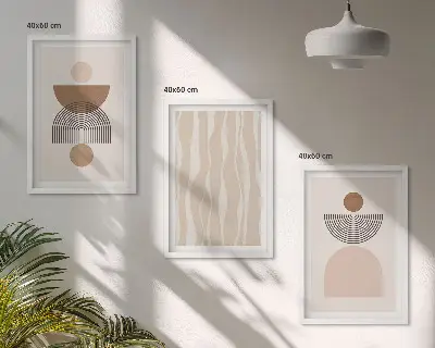 Abstrakta former brun beige set om 3 tavlor