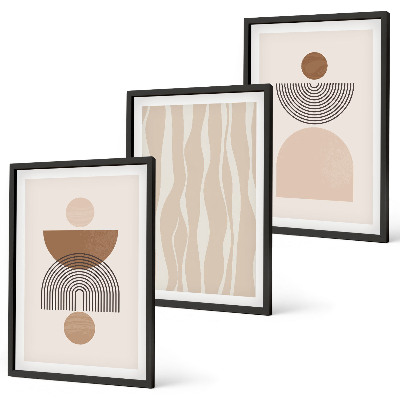 Set om 3 tavlor Abstrakta former brun beige