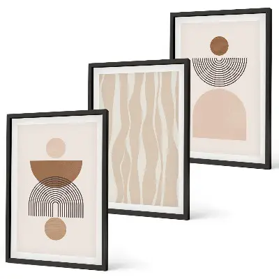 Abstrakta former brun beige set om 3 tavlor