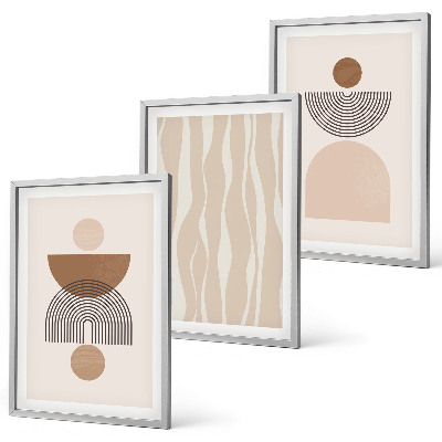 Set om 3 tavlor Abstrakta former brun beige