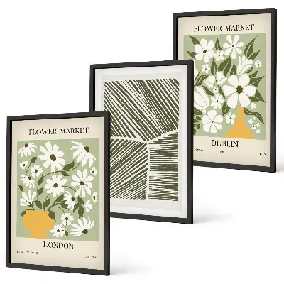 Tavelpaket med ramar med blommönster från London och Dublin