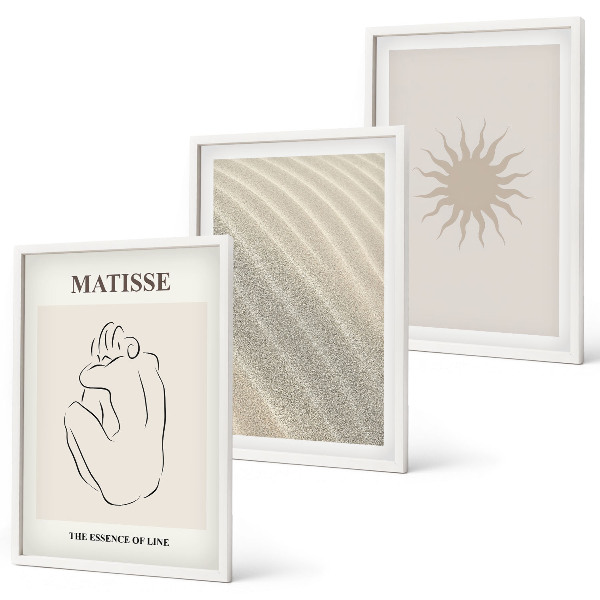Set om 3 tavlor Minimalistisk sandlinje sol