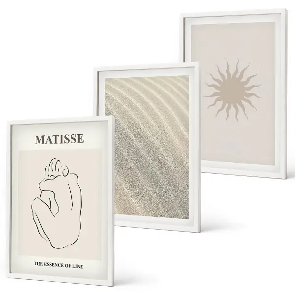 Minimalistisk sandlinje sol set om 3 tavlor