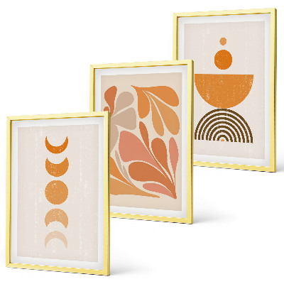 Set om 3 tavlor Abstrakta orange former
