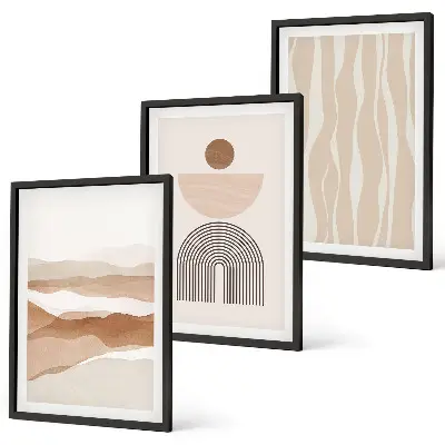 Tavelset ovanför soffa abstrakt landskap med naturgeometri