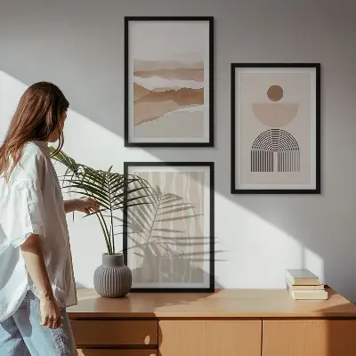 Tavelset ovanför soffa abstrakt landskap med naturgeometri