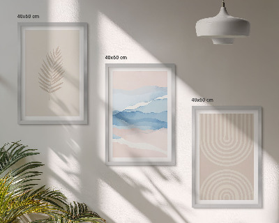 Tavelpaket med ramar Lövvågor beige blå