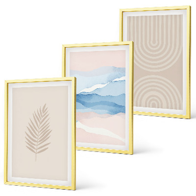 Tavelpaket med ramar Lövvågor beige blå