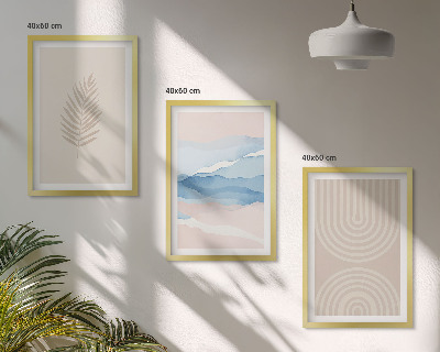 Tavelpaket med ramar Lövvågor beige blå