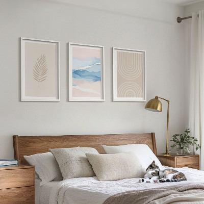 Tavelpaket med ramar Lövvågor beige blå