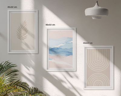 Tavelpaket med ramar Lövvågor beige blå