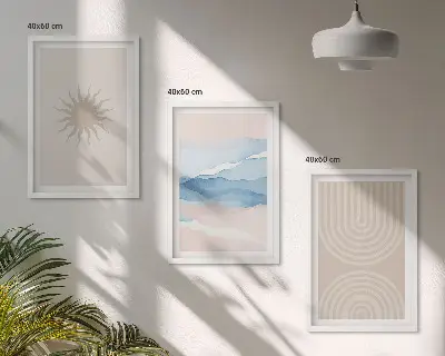 Solvågor abstrakta linjer pastell set om 3 tavlor