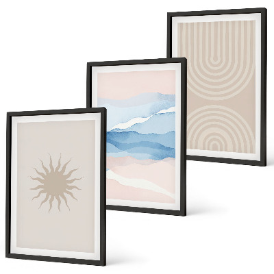 Set om 3 tavlor Solvågor abstrakta linjer pastell
