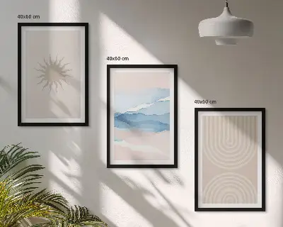 Solvågor abstrakta linjer pastell set om 3 tavlor