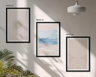 Set om 3 tavlor Solvågor abstrakta linjer pastell