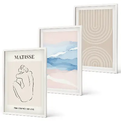 Tavelset för vägg ovanför soffa linjer och vågor i minimalistisk pastell