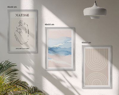 Tavelset ovanför soffa Linjer och vågor, pastell minimalism