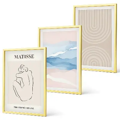 Tavelset för vägg ovanför soffa linjer och vågor i minimalistisk pastell