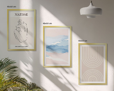 Tavelset ovanför soffa Linjer och vågor, pastell minimalism