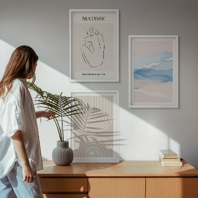Tavelset ovanför soffa Linjer och vågor, pastell minimalism