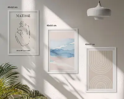 Tavelset för vägg ovanför soffa linjer och vågor i minimalistisk pastell