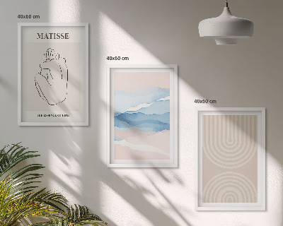 Tavelset ovanför soffa Linjer och vågor, pastell minimalism