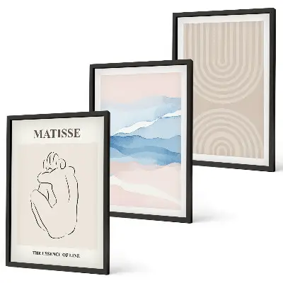Tavelset för vägg ovanför soffa linjer och vågor i minimalistisk pastell