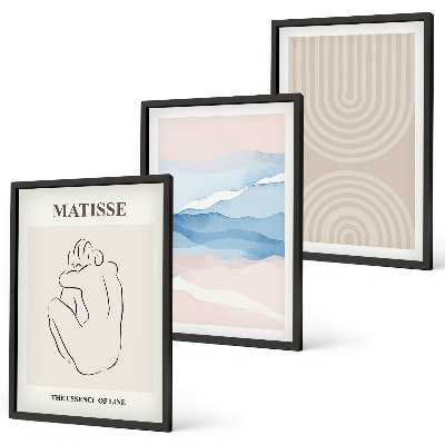 Tavelset ovanför soffa Linjer och vågor, pastell minimalism