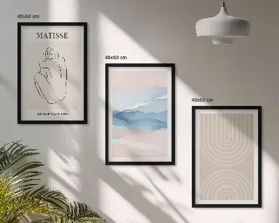 Tavelset för vägg ovanför soffa linjer och vågor i minimalistisk pastell