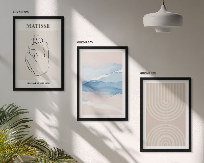 Tavelset ovanför soffa Linjer och vågor, pastell minimalism