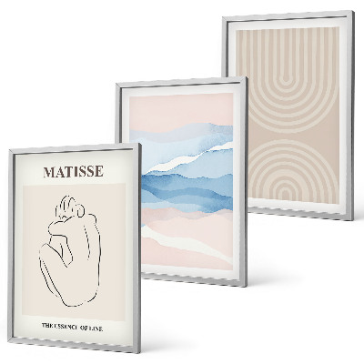 Tavelset ovanför soffa Linjer och vågor, pastell minimalism