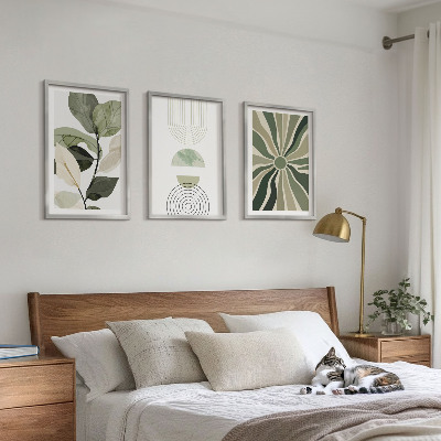 Set om 3 tavlor Växtmotiv, geometri, grönska