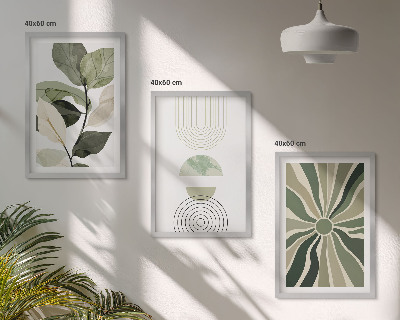 Set om 3 tavlor Växtmotiv, geometri, grönska