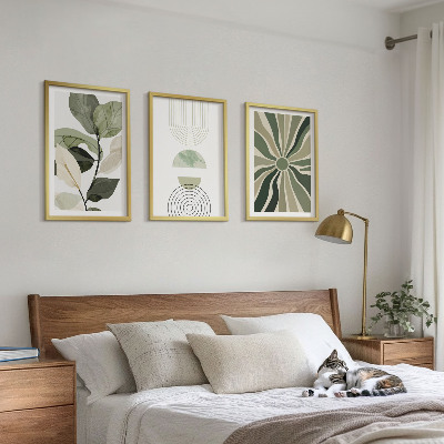 Set om 3 tavlor Växtmotiv, geometri, grönska