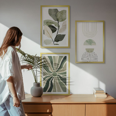 Set om 3 tavlor Växtmotiv, geometri, grönska