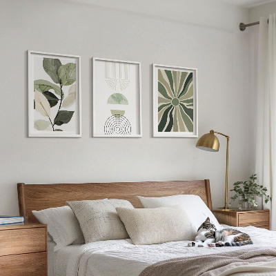 Set om 3 tavlor Växtmotiv, geometri, grönska