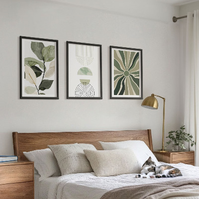 Set om 3 tavlor Växtmotiv, geometri, grönska