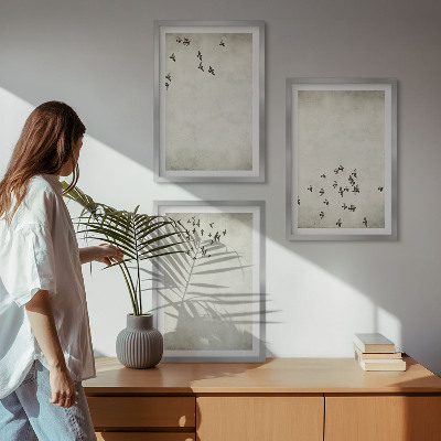 Set om 3 tavlor Minimalistisk fågelmålning