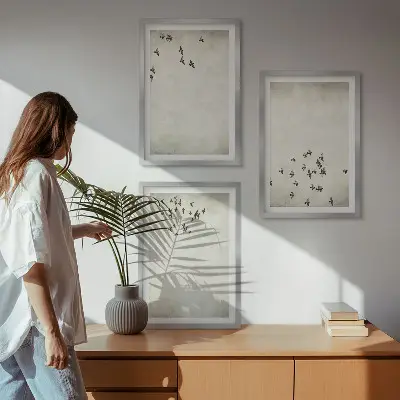Minimalistisk fågelmålning set om 3 tavlor