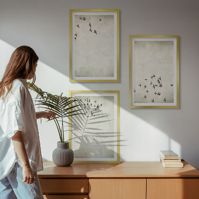 Set om 3 tavlor Minimalistisk fågelmålning