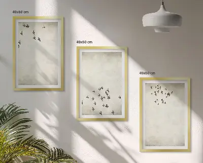 Minimalistisk fågelmålning set om 3 tavlor