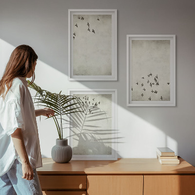 Set om 3 tavlor Minimalistisk fågelmålning