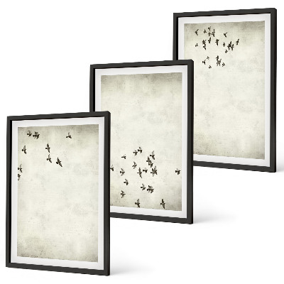 Set om 3 tavlor Minimalistisk fågelmålning