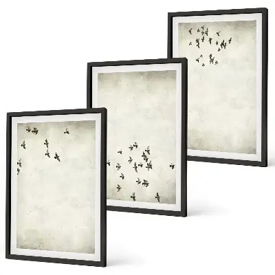 Minimalistisk fågelmålning set om 3 tavlor