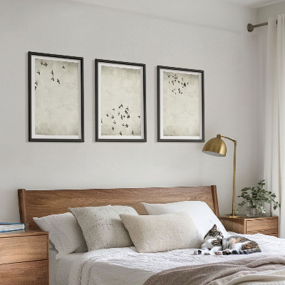 Set om 3 tavlor Minimalistisk fågelmålning