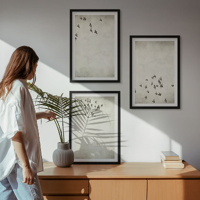 Set om 3 tavlor Minimalistisk fågelmålning