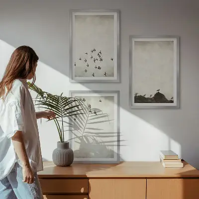 Fåglar i flykt minimalistisk stil tavelvägg med ramar