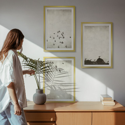 Tavelpaket med ramar Fåglar i flykt minimalistisk stil