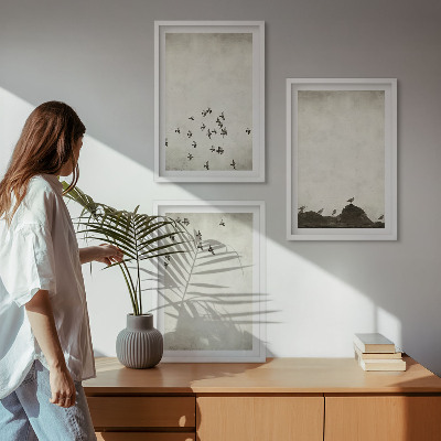 Tavelpaket med ramar Fåglar i flykt minimalistisk stil
